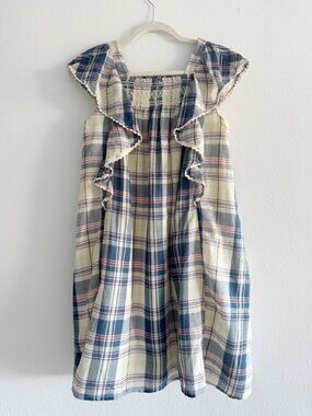 Polo by Ralph Lauren Girl Plaid Ruffle Sundress - Navy, Pink & Cream XS